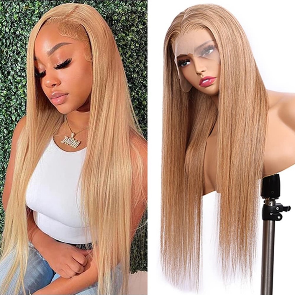 Honey Blonde Straight 13x4 Lace Front Human Hair Wigs with Baby Hair Pre Plucked